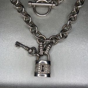 Zales sterling silver chain necklace w/ lock & key